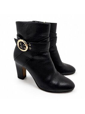 Jimmy Choo Leather Ankle Boots Womens Size 6.5 Black Buckle Designer Luxury Heel